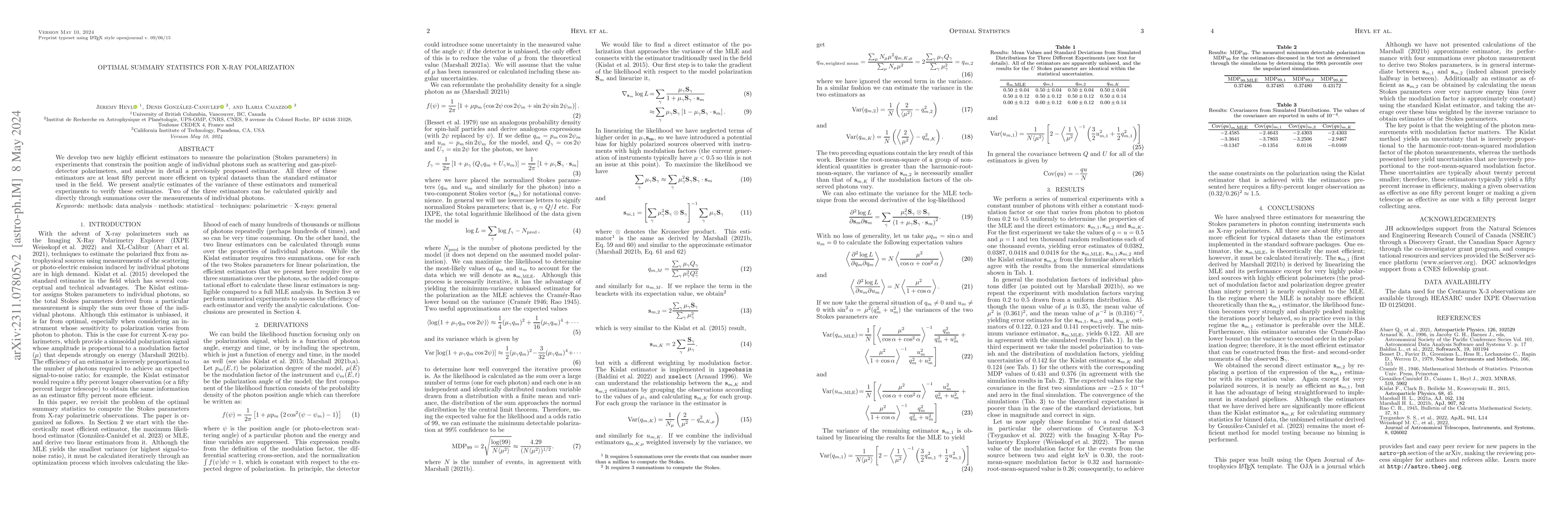 Thumbnail for Optimal Summary Statistics for X-ray Polarization