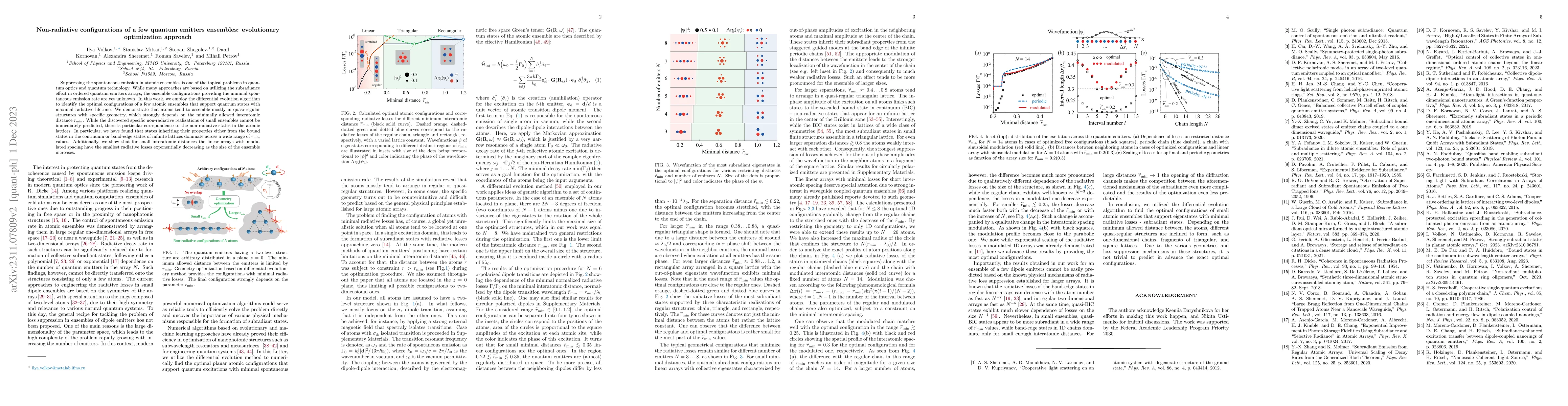Thumbnail for Non-radiative configurations of a few quantum emitters ensembles:
  evolutionary optimization approach