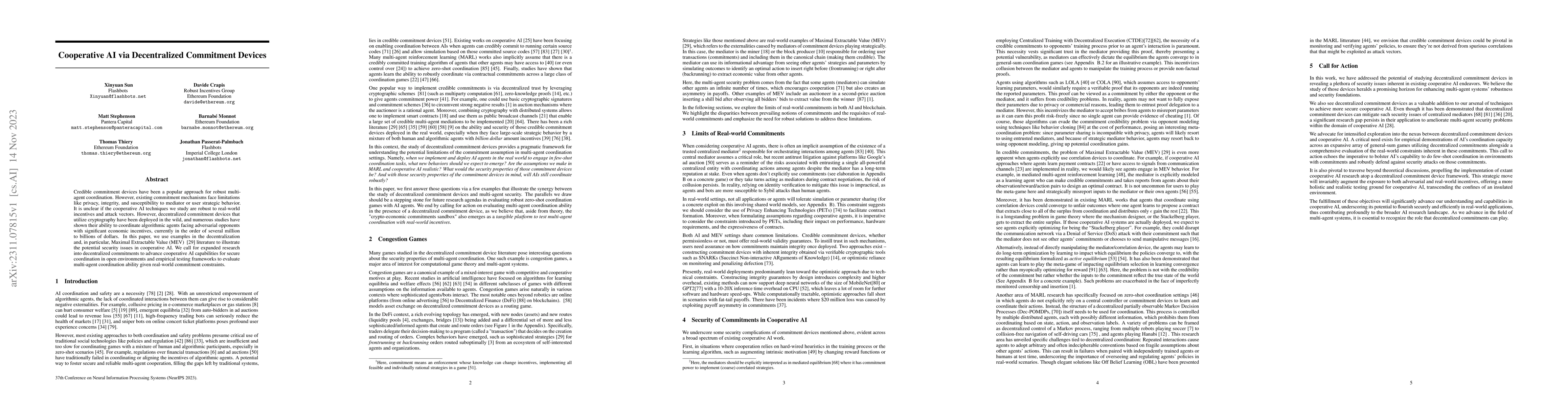 Thumbnail for Cooperative AI via Decentralized Commitment Devices