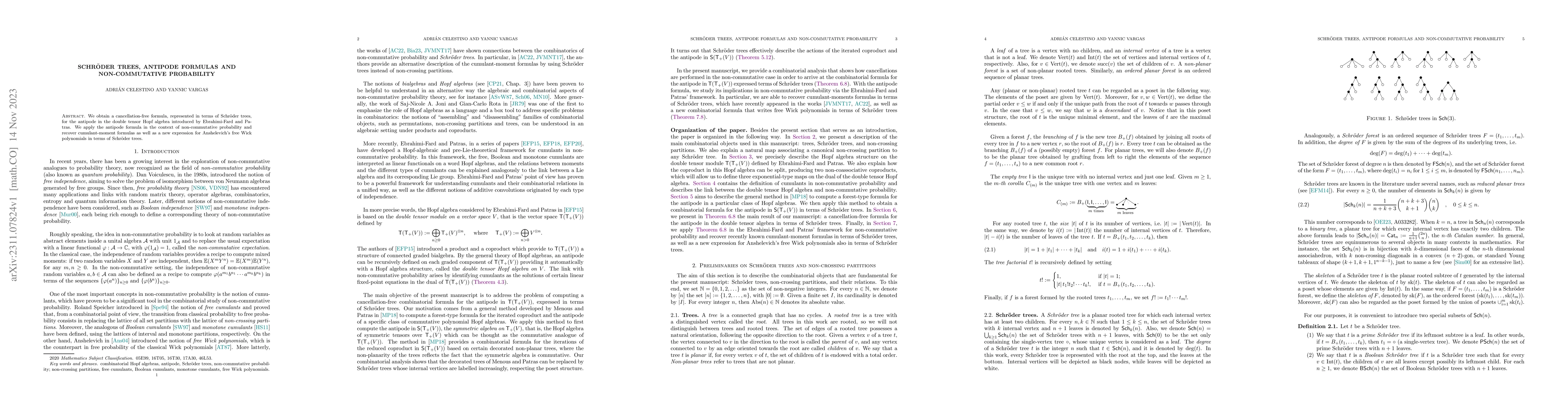 Thumbnail for Schr\"oder trees, antipode formulas and non-commutative probability