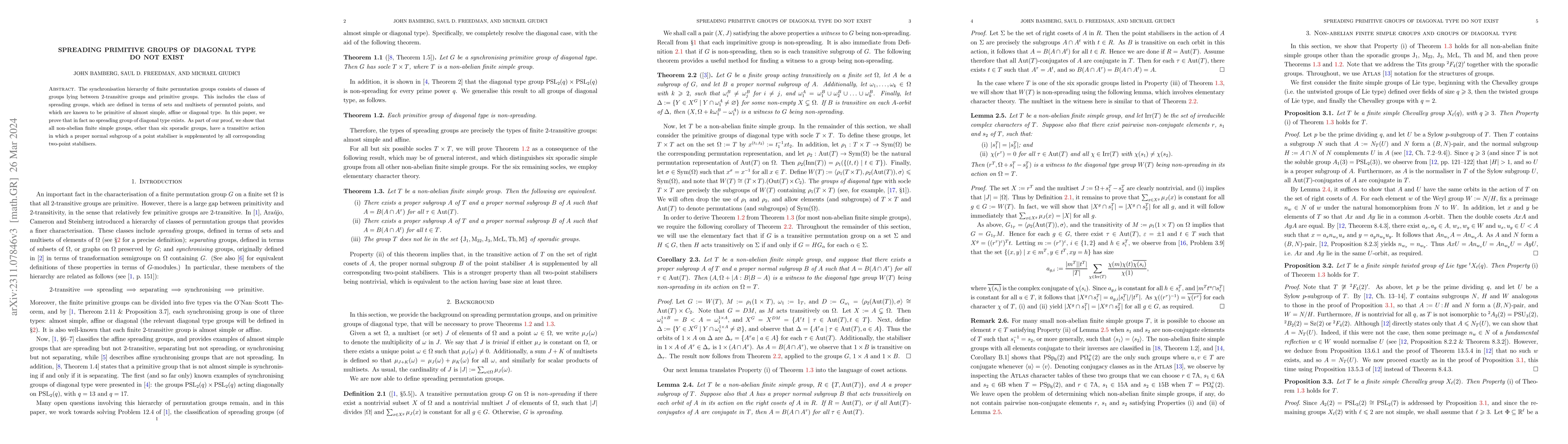 Thumbnail for Spreading primitive groups of diagonal type do not exist