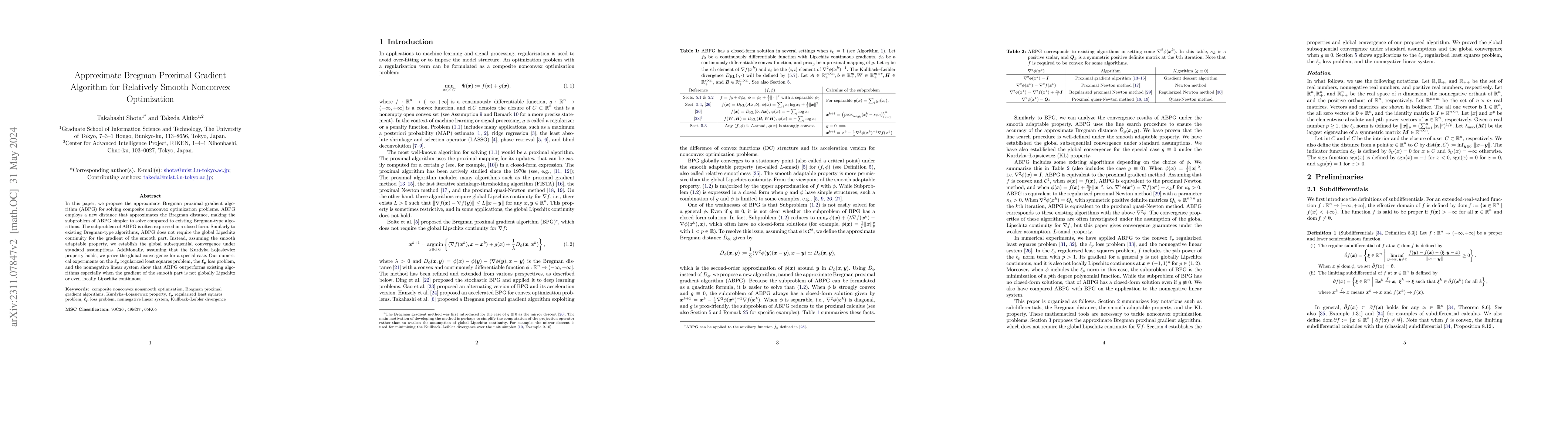 Thumbnail for Approximate Bregman Proximal Gradient Algorithm for Relatively Smooth
  Nonconvex Optimization