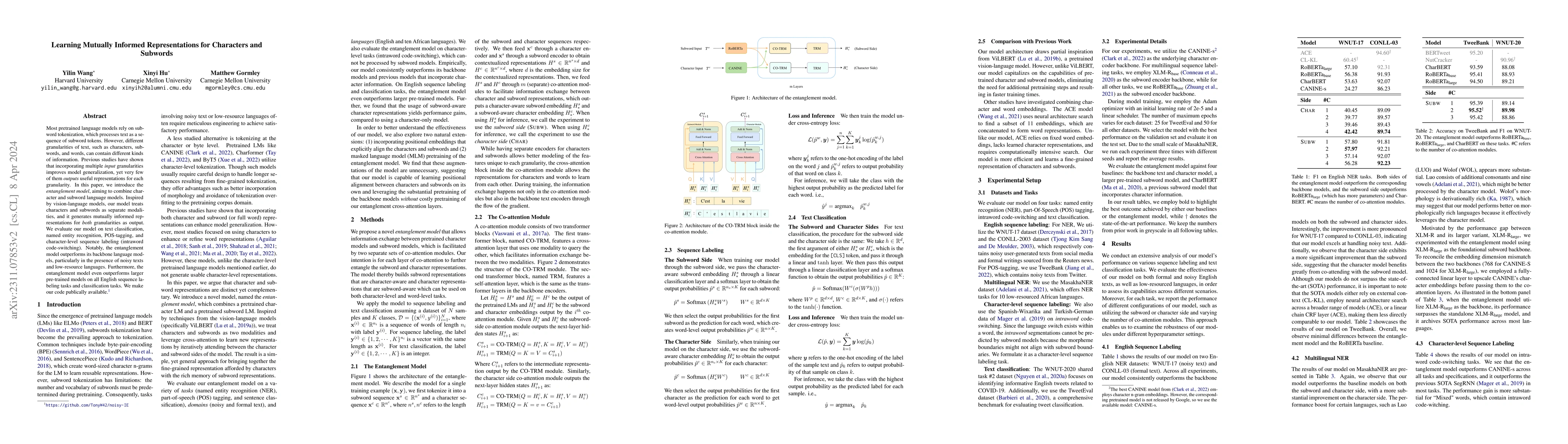 Thumbnail for Learning Mutually Informed Representations for Characters and Subwords