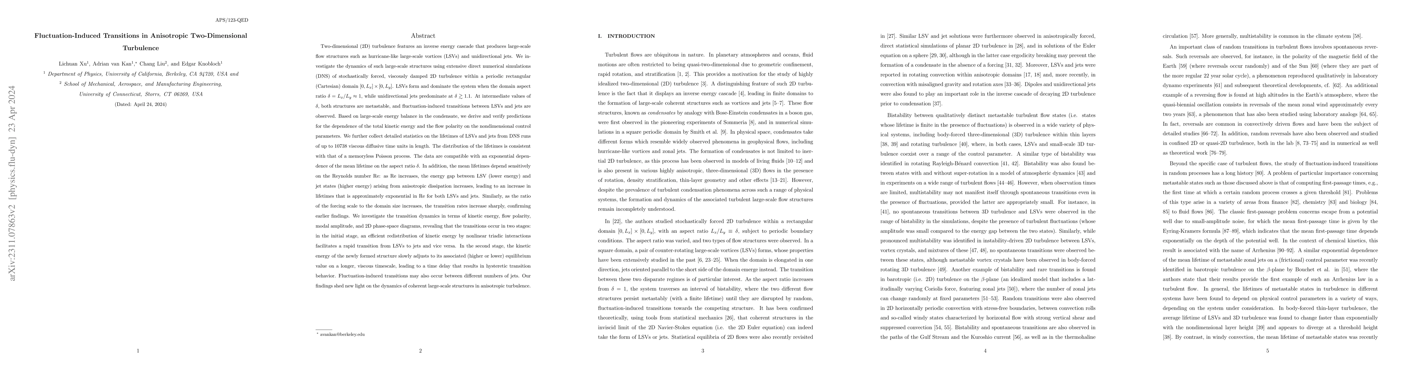 Thumbnail for Fluctuation-Induced Transitions in Anisotropic Two-Dimensional
  Turbulence