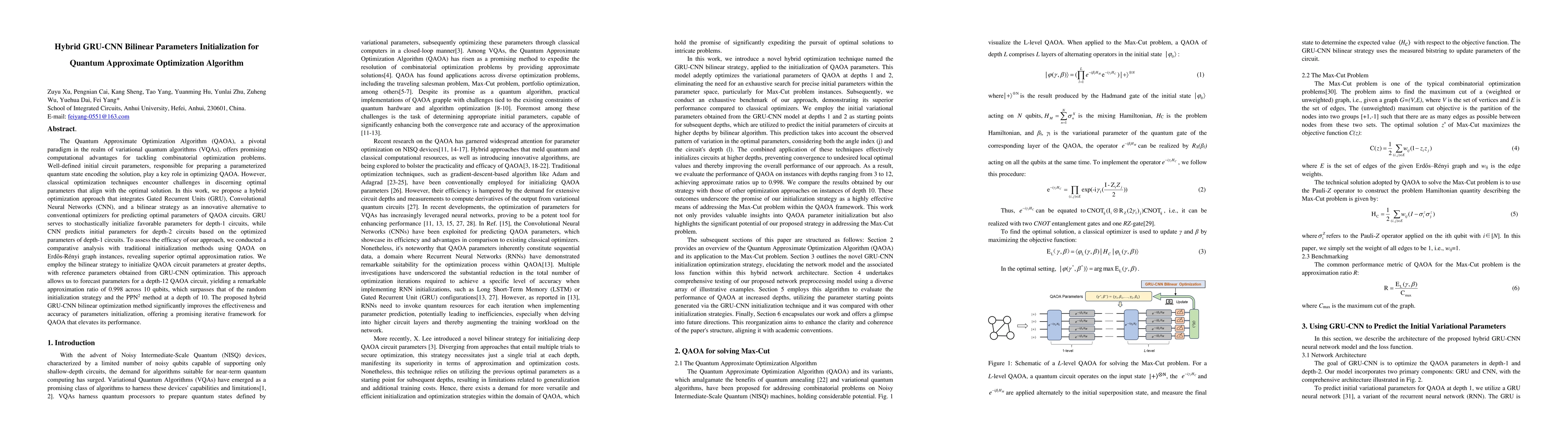 Thumbnail for Hybrid GRU-CNN Bilinear Parameters Initialization for Quantum
  Approximate Optimization Algorithm