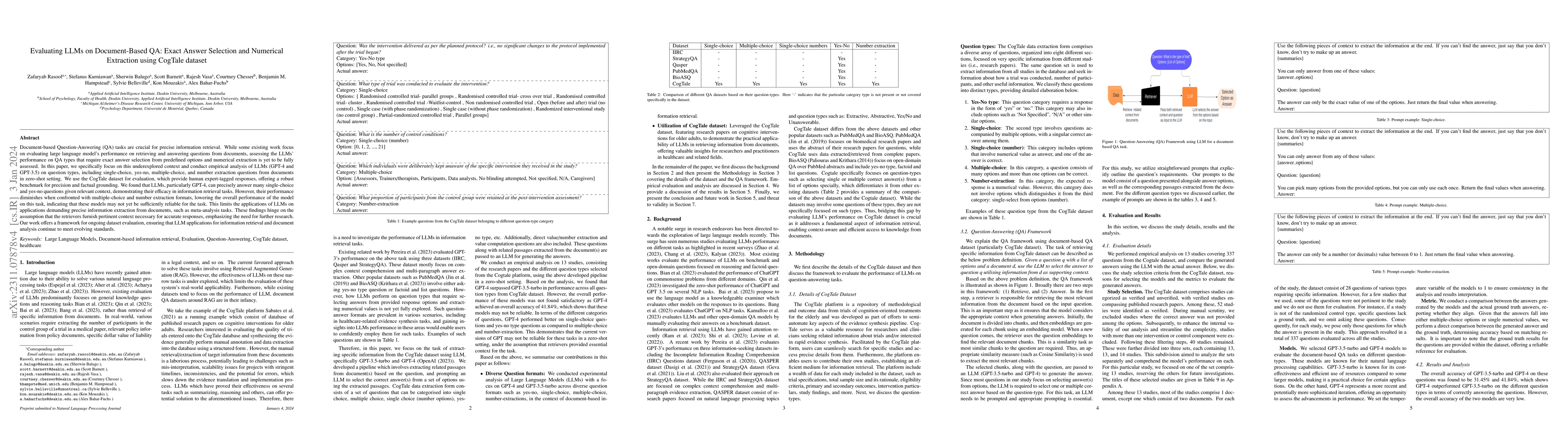 Thumbnail for Evaluating LLMs on Document-Based QA: Exact Answer Selection and
  Numerical Extraction using Cogtale dataset