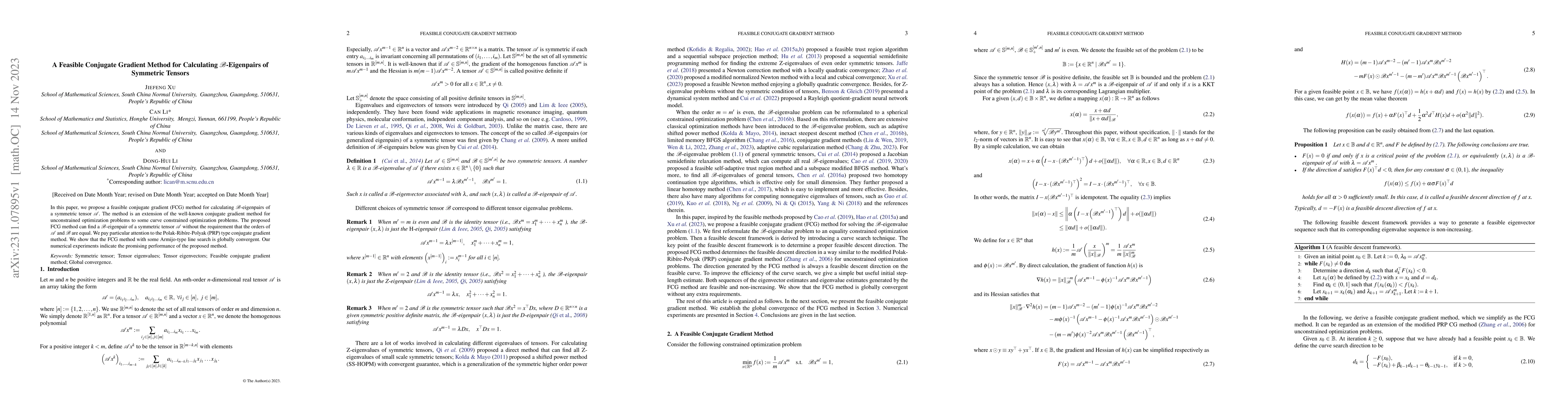 Thumbnail for A Feasible Conjugate Gradient Method for Calculating $\mathcal
  B$-Eigenpairs of Symmetric Tensors