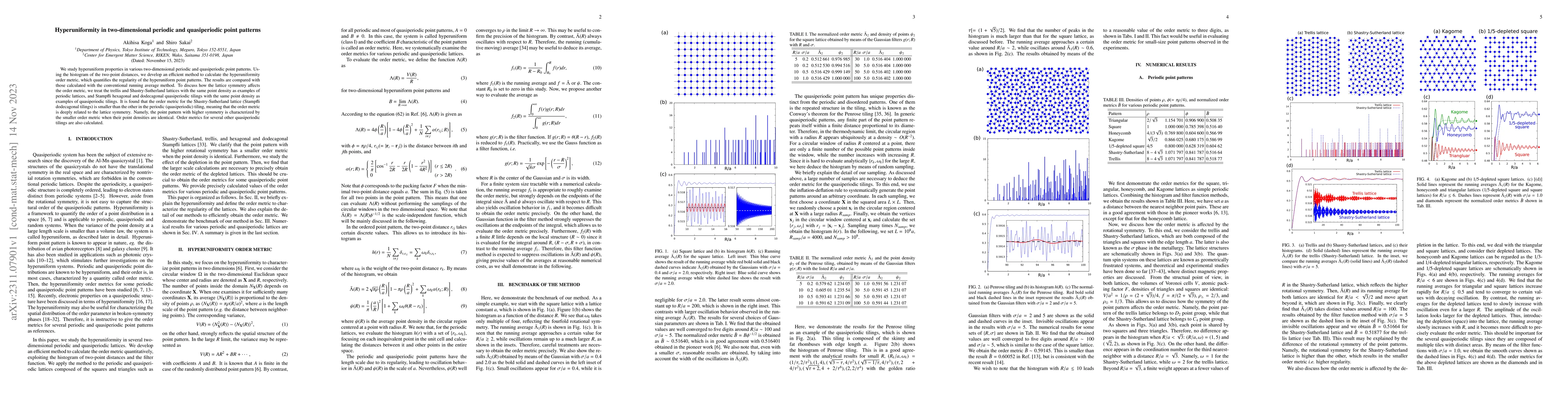 Thumbnail for Hyperuniformity in two-dimensional periodic and quasiperiodic point
  patterns