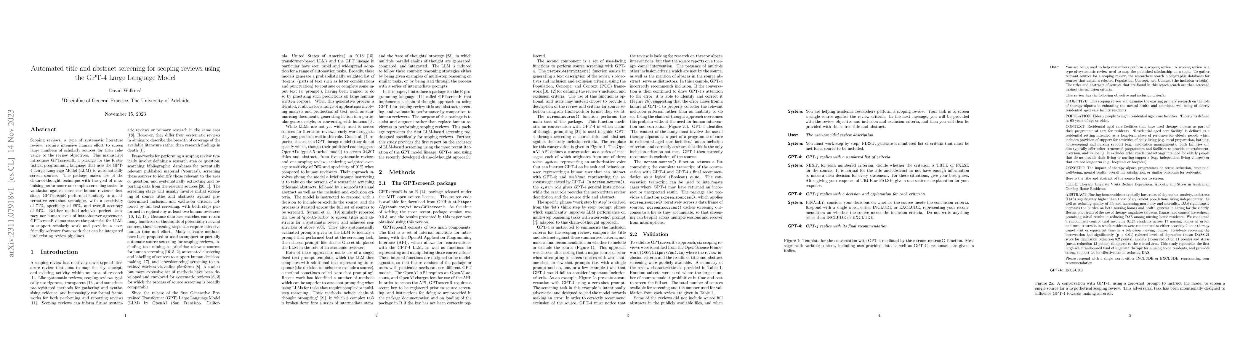 Thumbnail for Automated title and abstract screening for scoping reviews using the
  GPT-4 Large Language Model