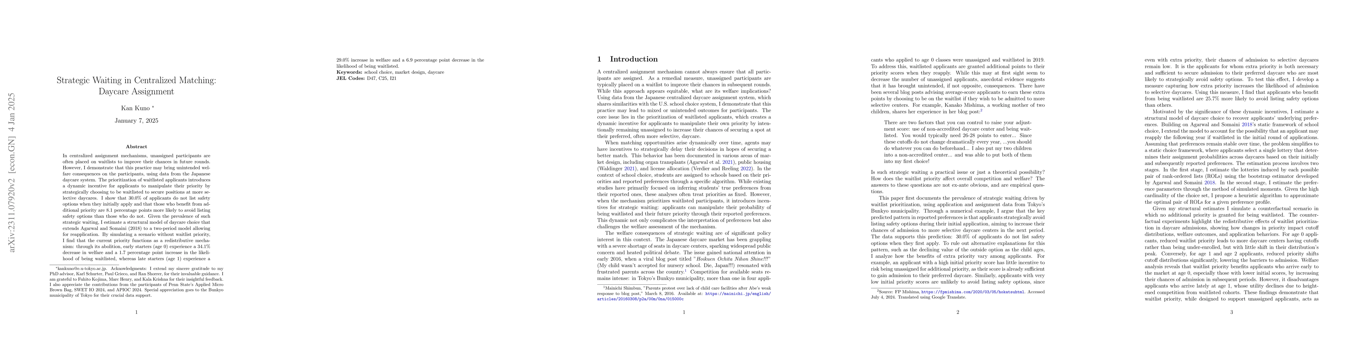 Thumbnail for Dynamic Incentives in Centralized Matching: The Case of Japanese Daycare