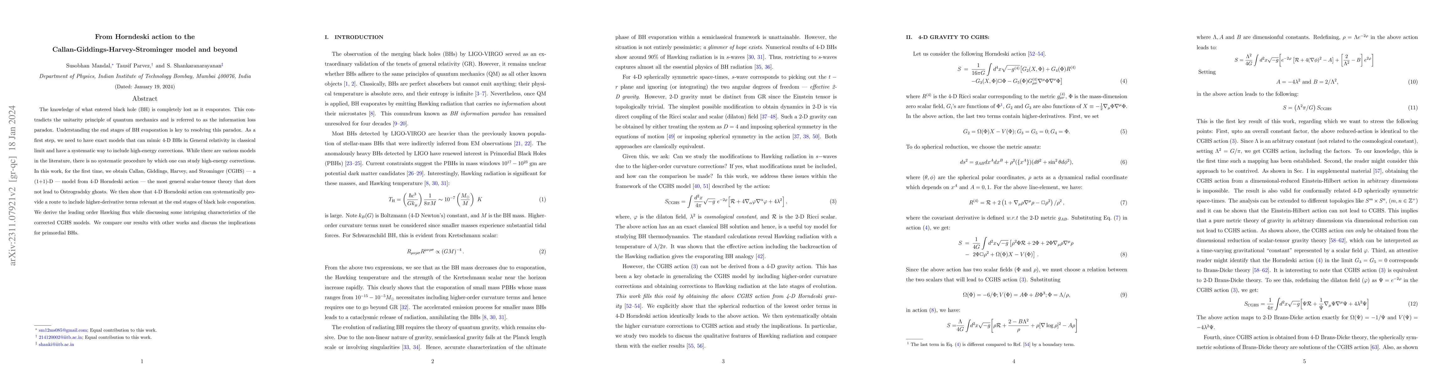 Thumbnail for From Horndeski action to the Callan-Giddings-Harvey-Strominger model and
  beyond