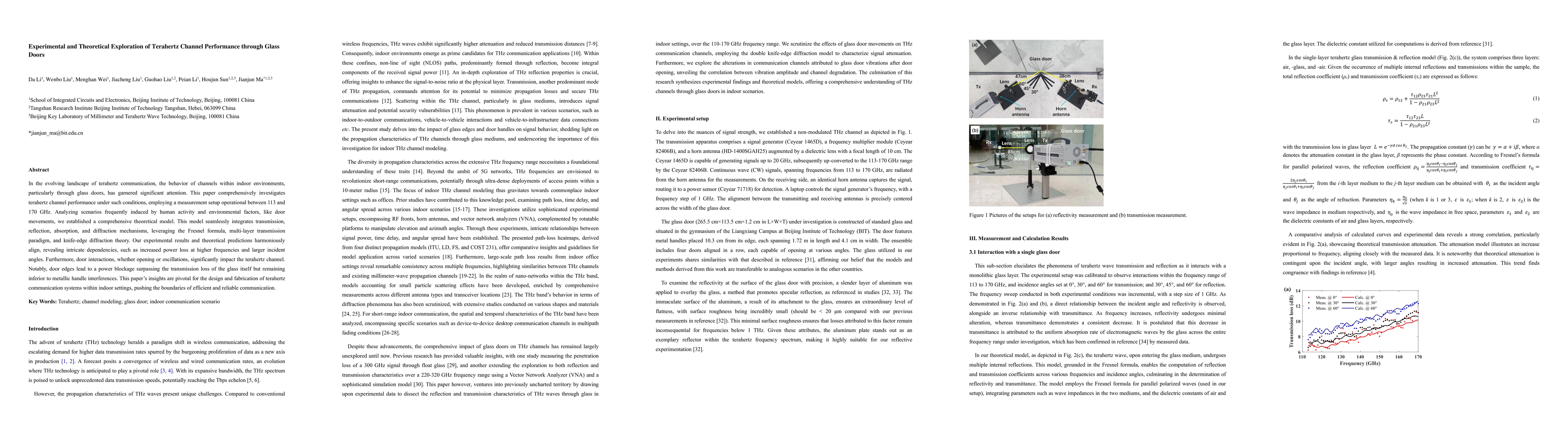 Thumbnail for Experimental and Theoretical Exploration of Terahertz Channel
  Performance through Glass Doors