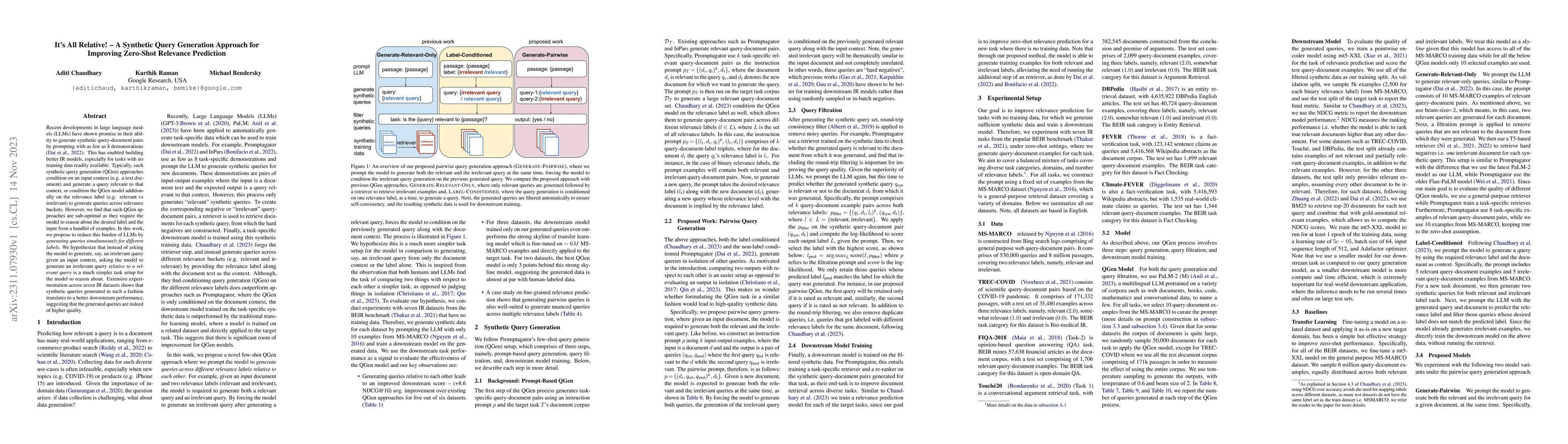 Thumbnail for It's All Relative! -- A Synthetic Query Generation Approach for
  Improving Zero-Shot Relevance Prediction