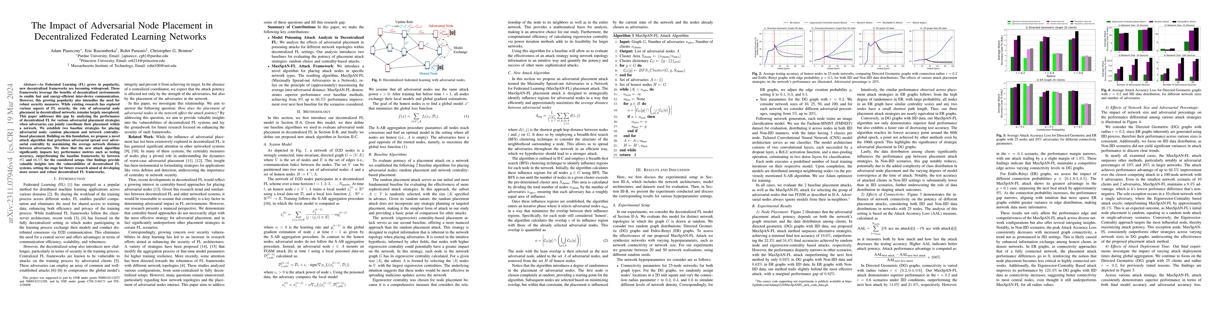 Thumbnail for The Impact of Adversarial Node Placement in Decentralized Federated
  Learning Networks