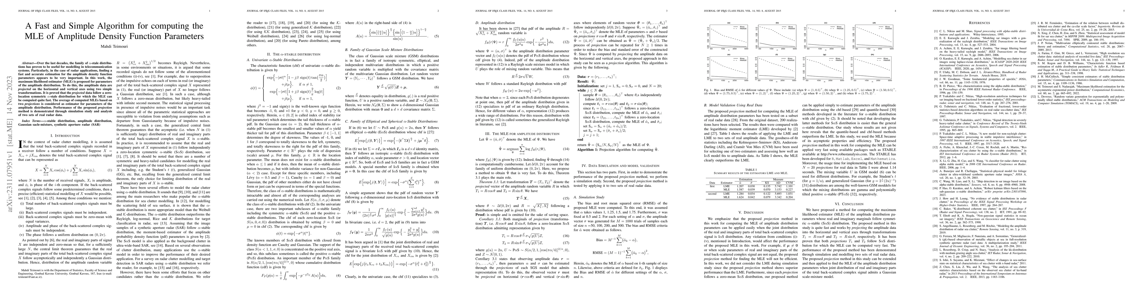 Thumbnail for A Fast and Simple Algorithm for computing the MLE of Amplitude Density
  Function Parameters