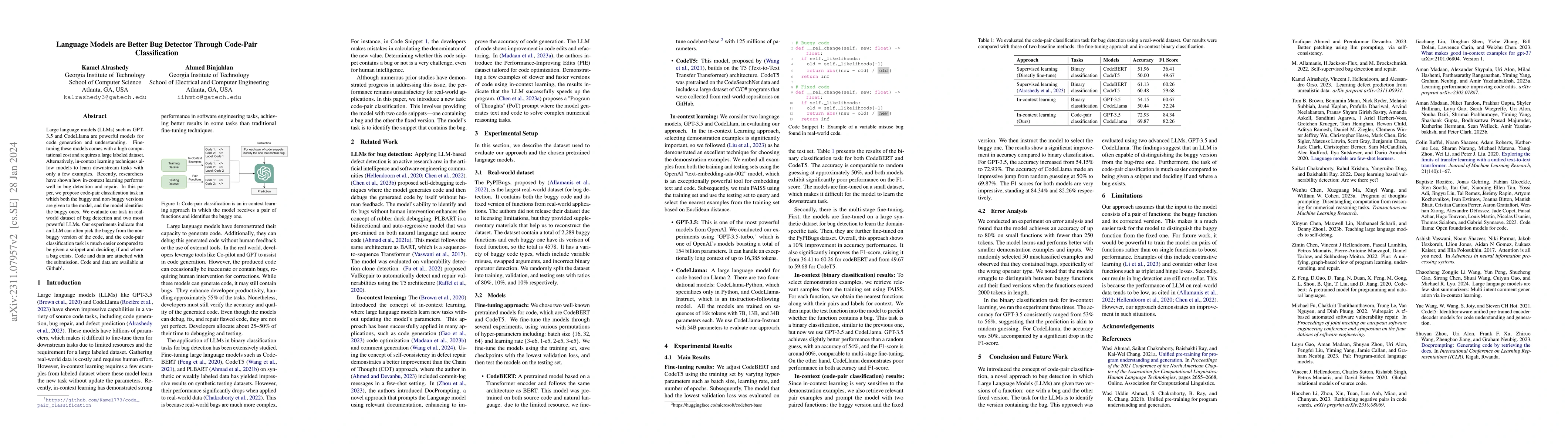Thumbnail for Language Models are Better Bug Detector Through Code-Pair Classification