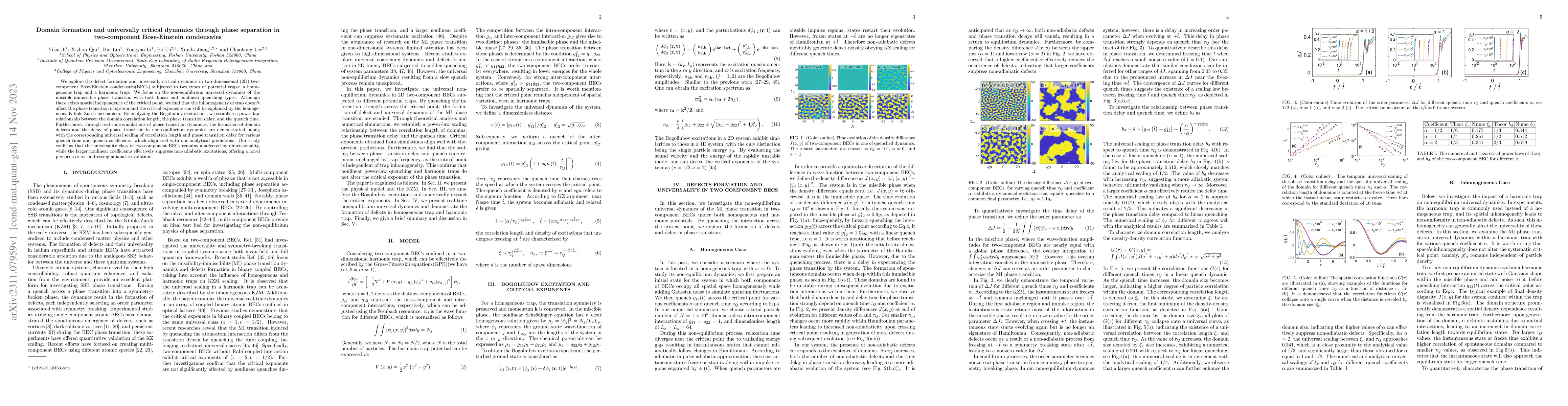 Thumbnail for Domain formation and universally critical dynamics through phase
  separation in two-component Bose-Einstein condensates
