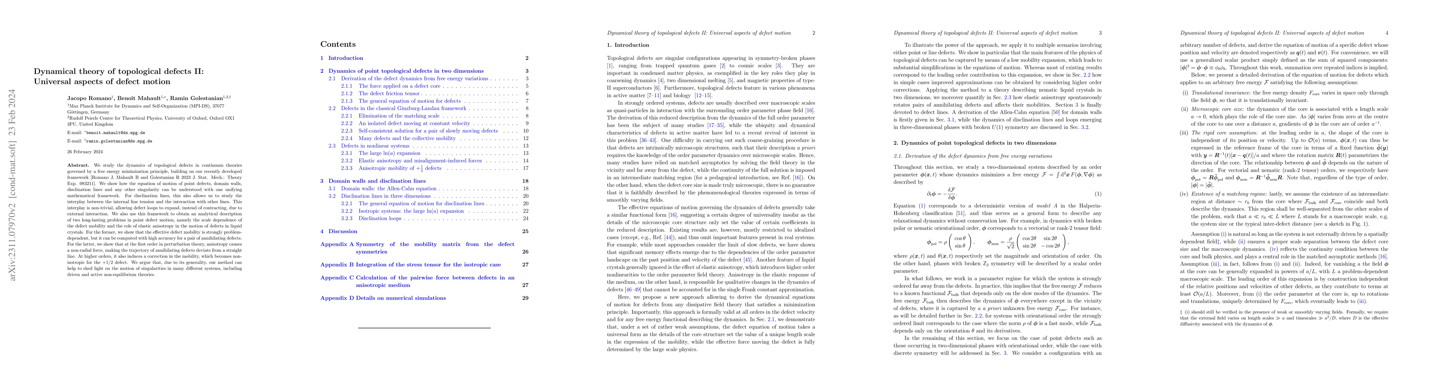 Thumbnail for Dynamical theory of topological defects II: Universal aspects of defect
  motion