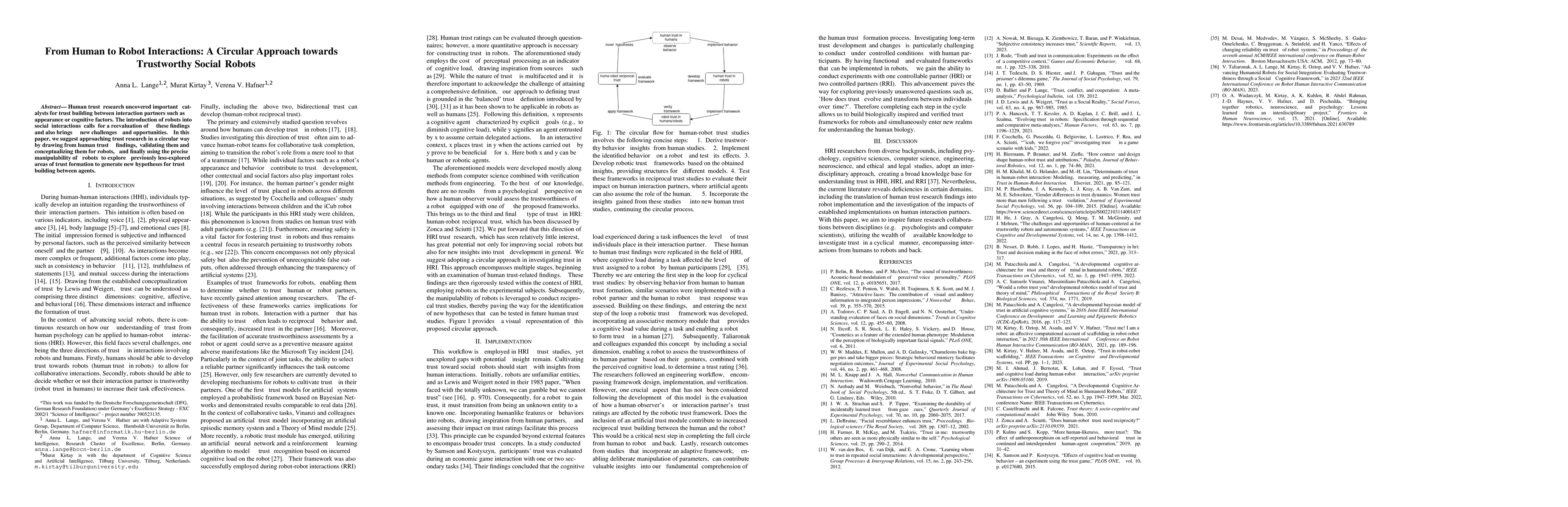 Thumbnail for From Human to Robot Interactions: A Circular Approach towards
  Trustworthy Social Robots