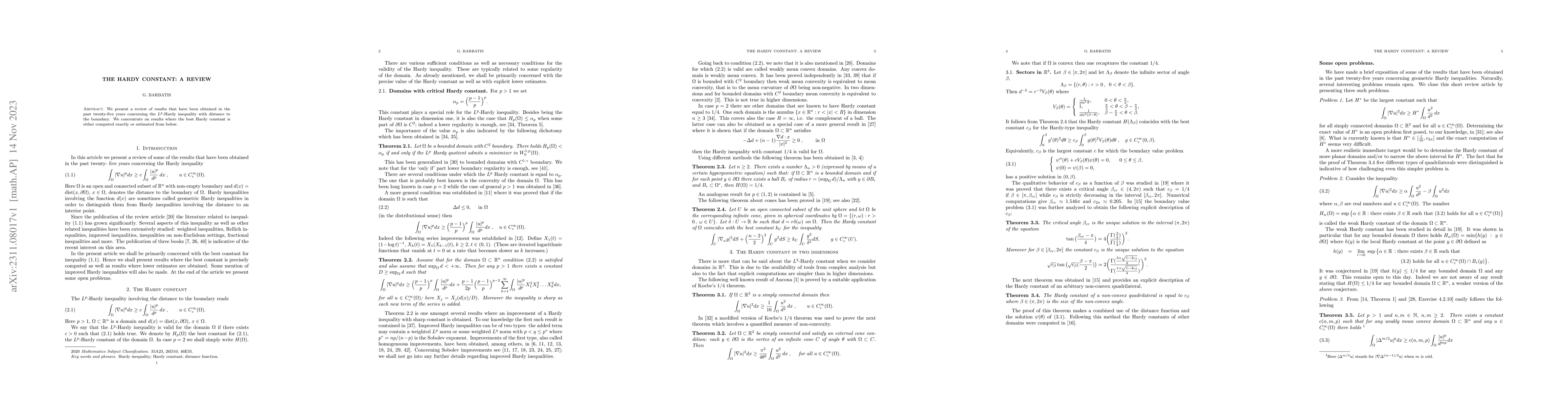 Thumbnail for The Hardy constant: a review