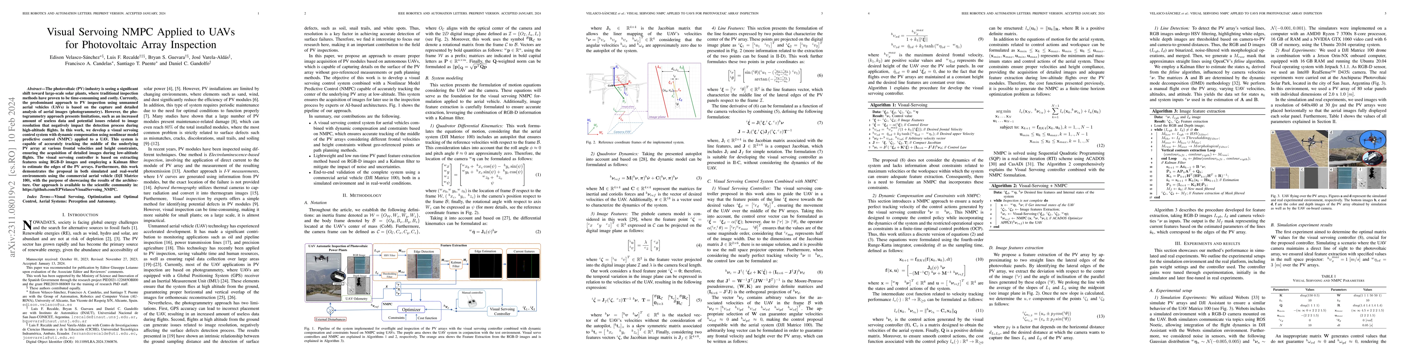 Thumbnail for Visual Servoing NMPC Applied to UAVs for Photovoltaic Array Inspection