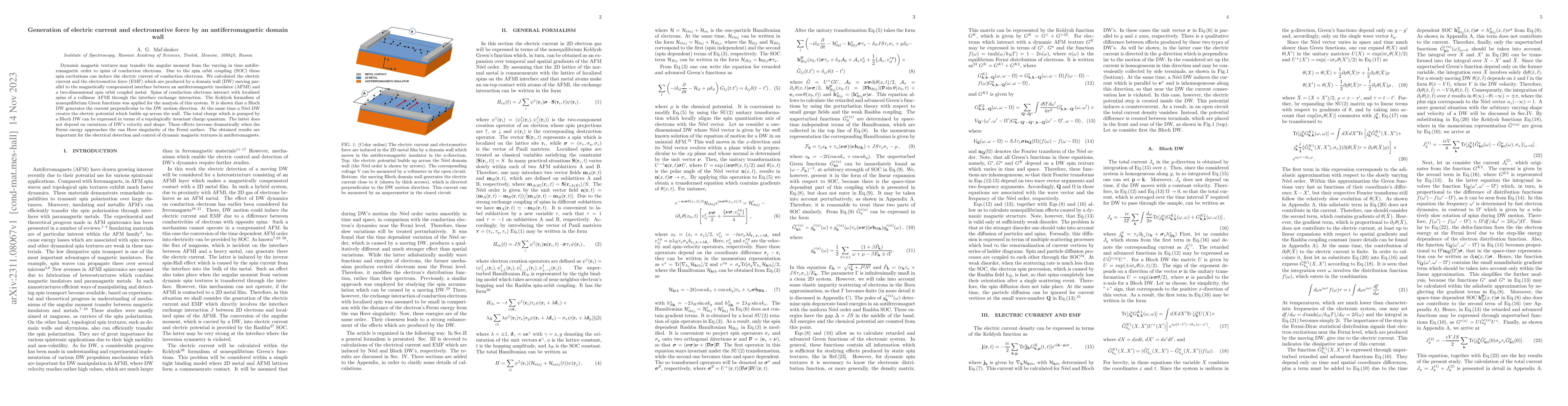 Thumbnail for Generation of electric current and electromotive force by an
  antiferromagnetic domain wall