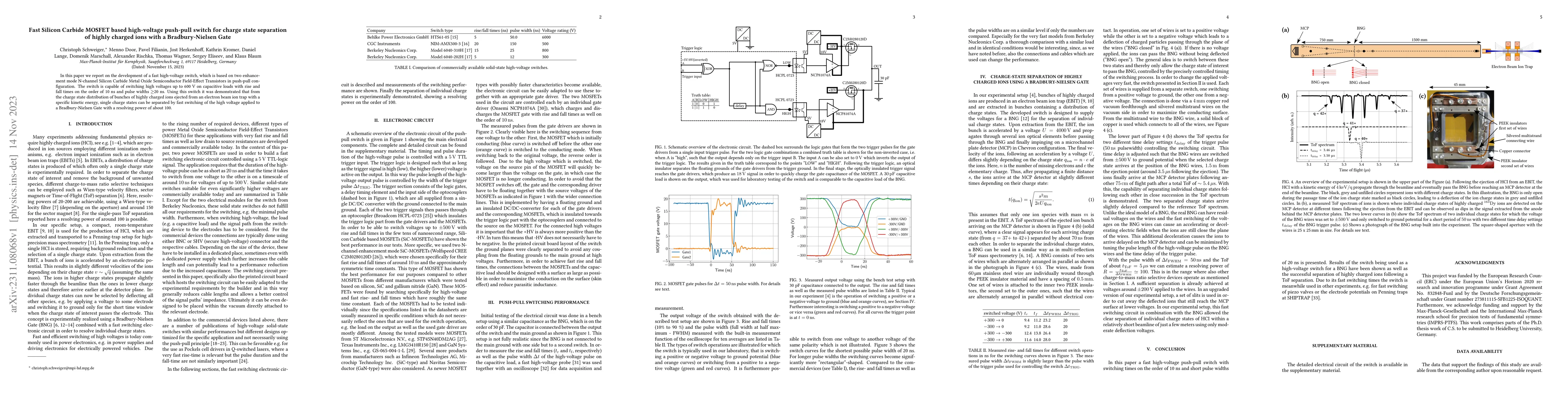 Thumbnail for Fast Silicon Carbide MOSFET based high-voltage push-pull switch for
  charge state separation of highly charged ions with a Bradbury-Nielsen Gate
