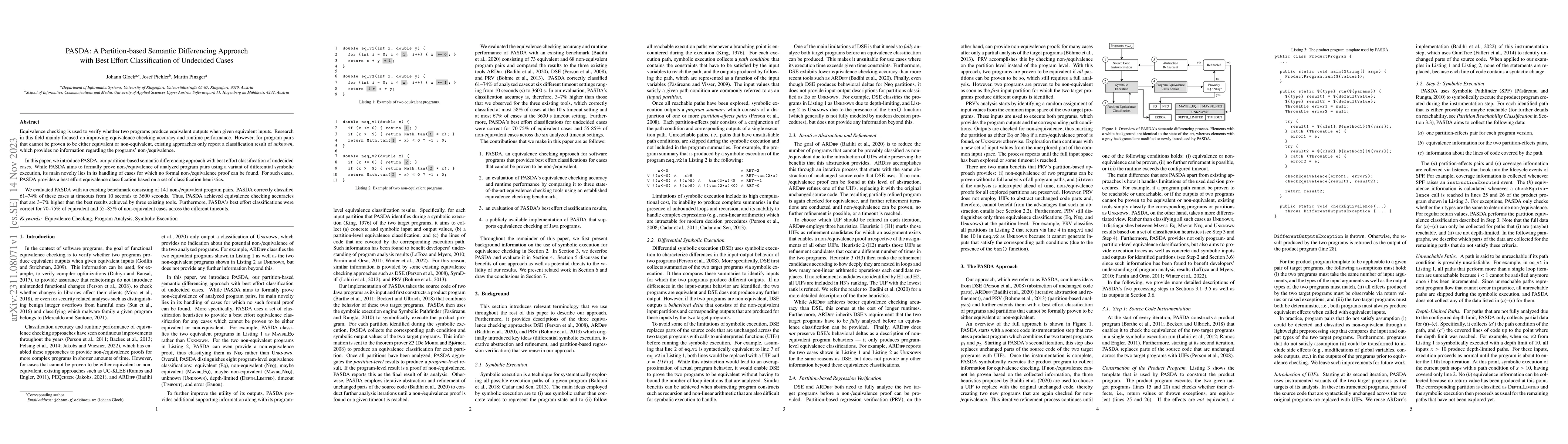 Thumbnail for PASDA: A Partition-based Semantic Differencing Approach with Best Effort
  Classification of Undecided Cases