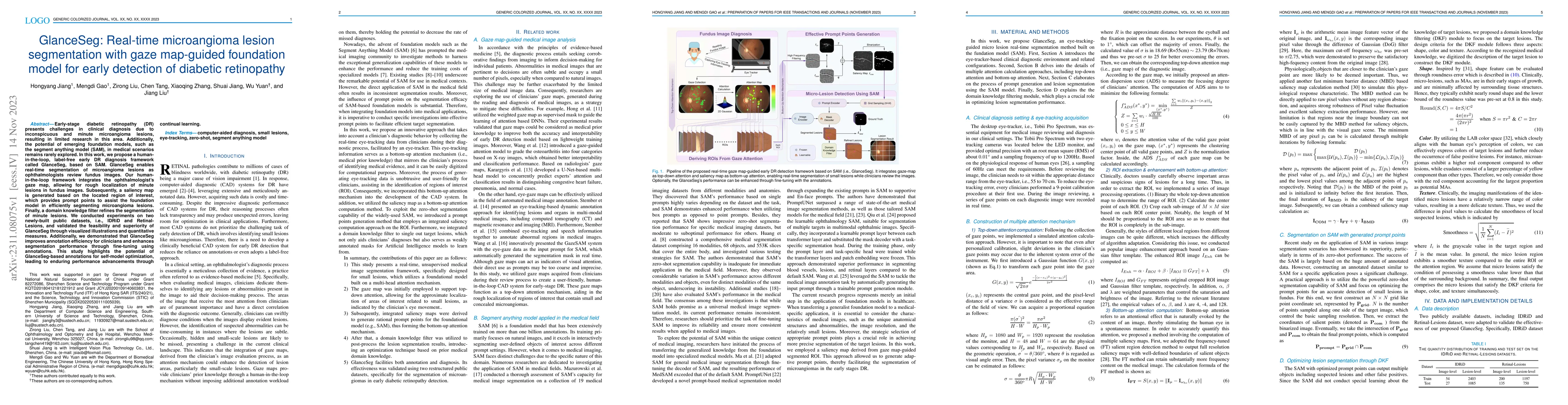 Thumbnail for GlanceSeg: Real-time microaneurysm lesion segmentation with
  gaze-map-guided foundation model for early detection of diabetic retinopathy