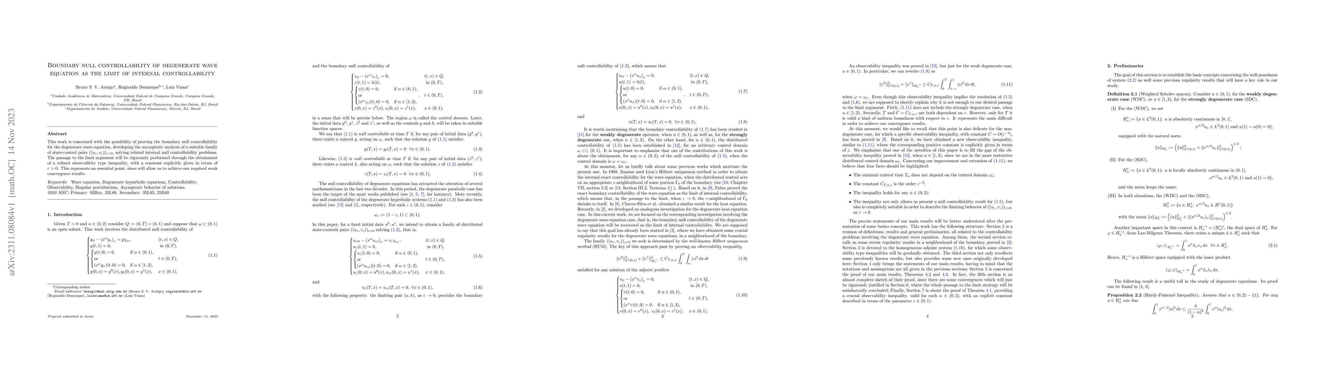 Thumbnail for Boundary null controllability of degenerate wave equation as the limit
  of internal controllability