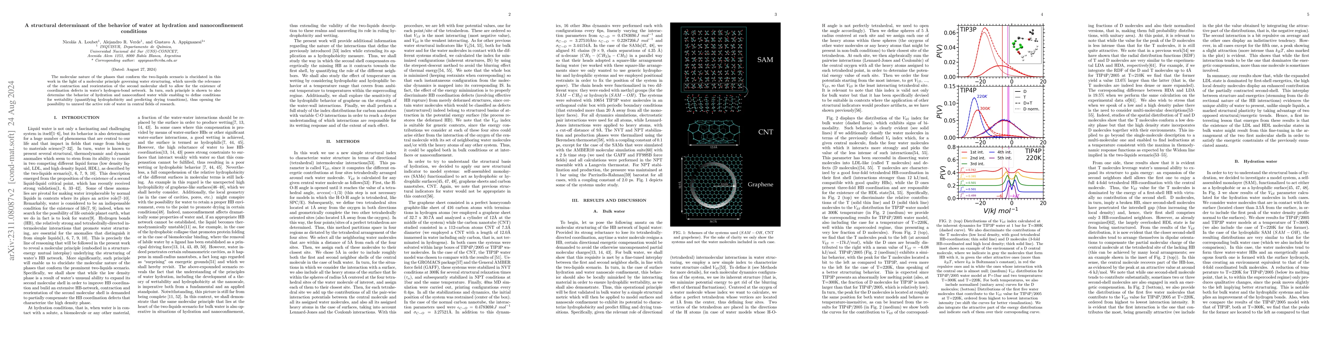 Thumbnail for A structural determinant of the behavior of water at hydration and
  nanoconfinement conditions