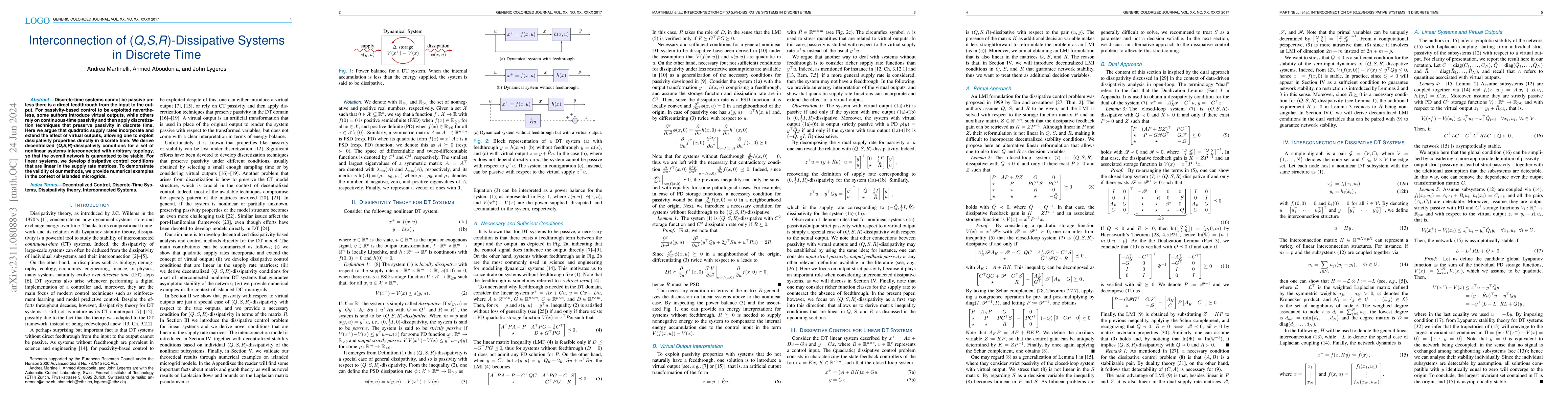 Thumbnail for Interconnection of (Q,S,R)-Dissipative Systems in Discrete Time