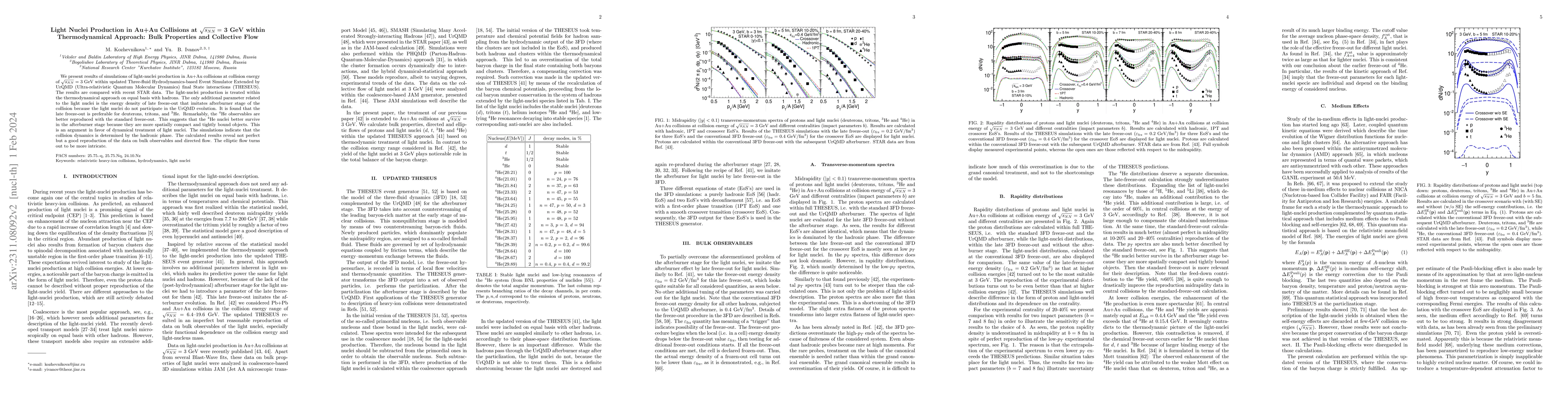 Thumbnail for Light Nuclei Production in Au+Au Collisions at $\sqrt{s_{NN}}=$ 3 GeV
  within Thermodynamical Approach: Bulk Properties and Collective Flow