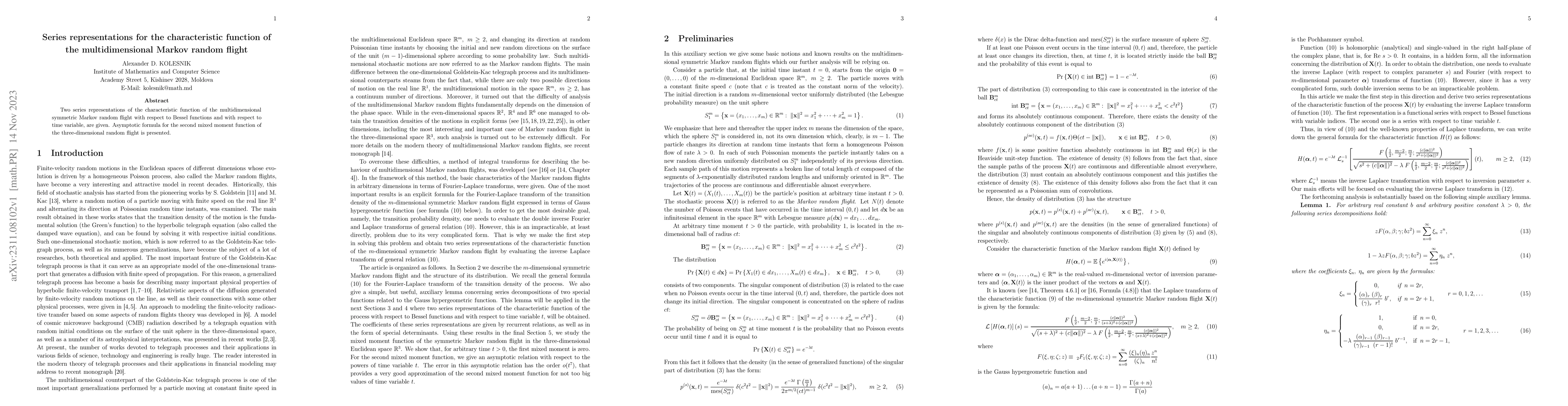 Thumbnail for Series representations for the characteristic function of the
  multidimensional Markov random flight