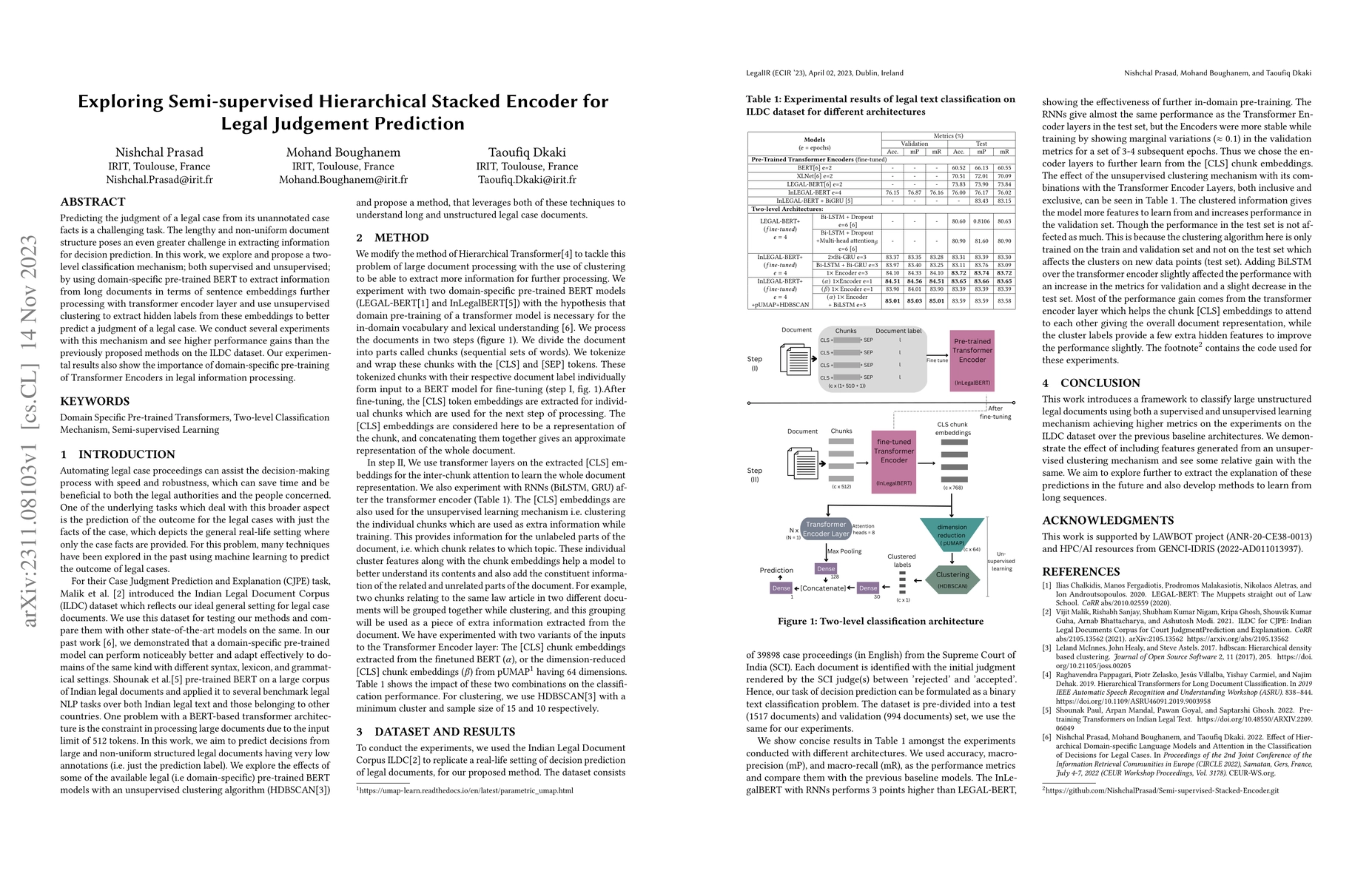 Thumbnail for Exploring Semi-supervised Hierarchical Stacked Encoder for Legal
  Judgement Prediction
