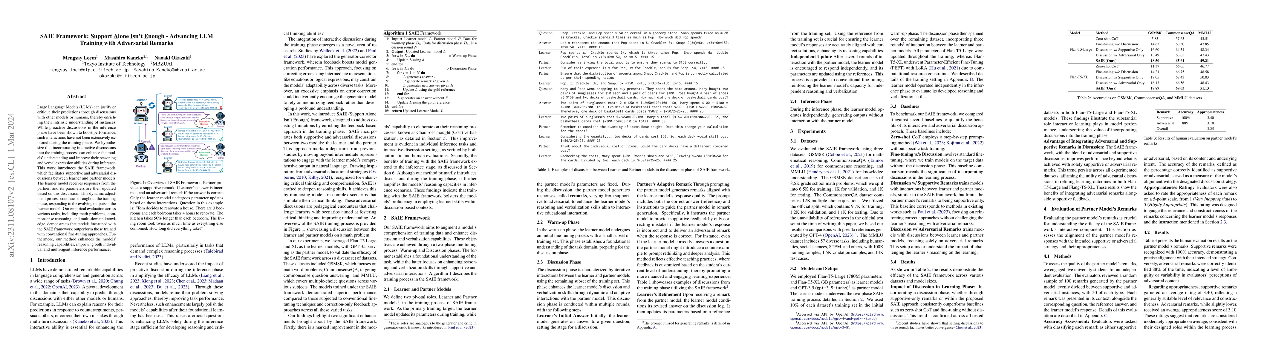 Thumbnail for SAIE Framework: Support Alone Isn't Enough -- Advancing LLM Training
  with Adversarial Remarks