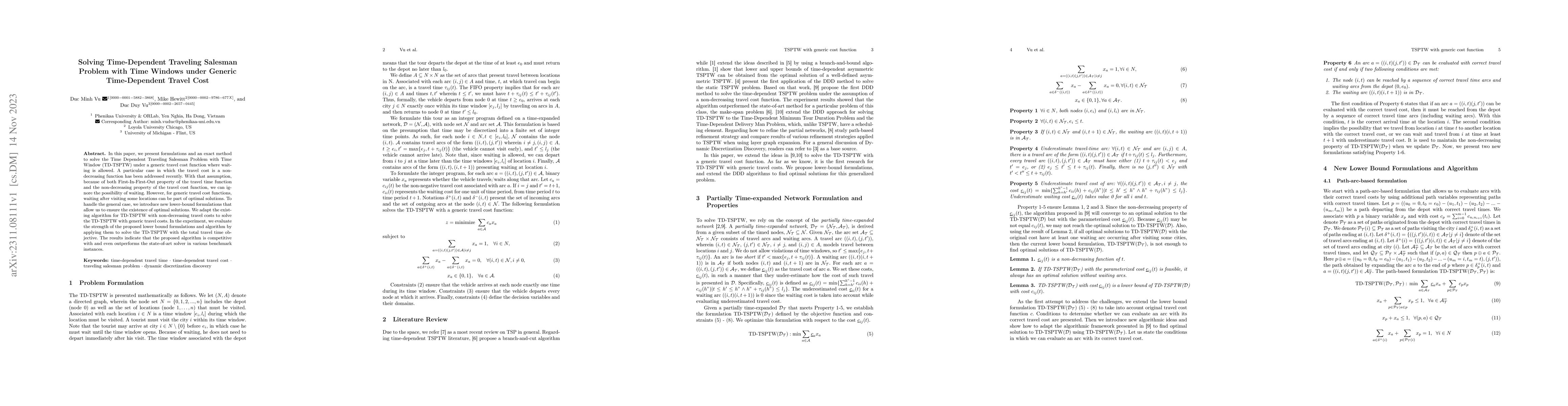 Thumbnail for Solving Time-Dependent Traveling Salesman Problem with Time Windows
  under Generic Time-Dependent Travel Cost
