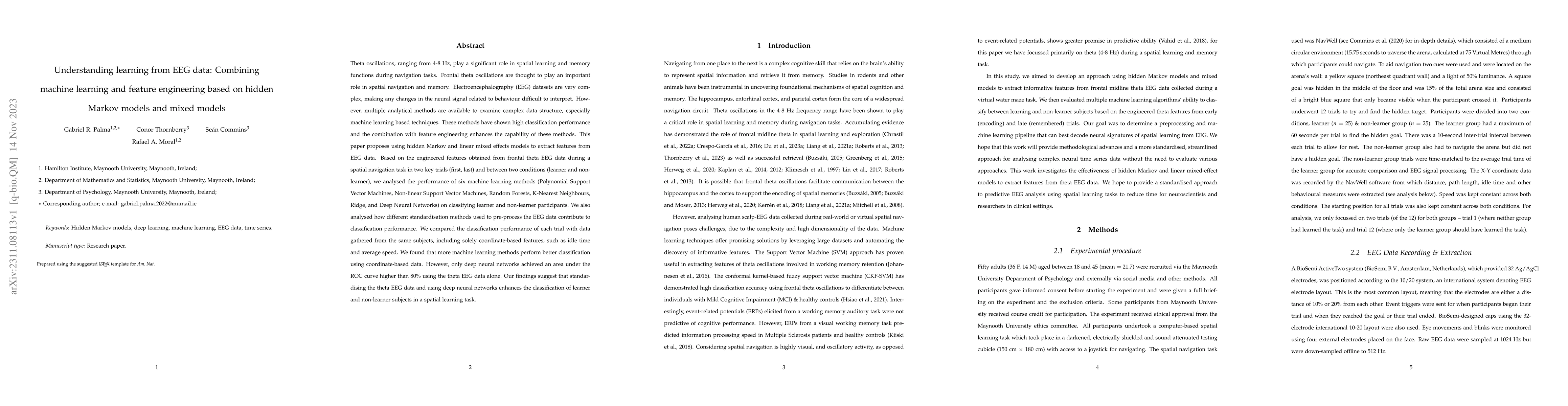 Thumbnail for Understanding learning from EEG data: Combining machine learning and
  feature engineering based on hidden Markov models and mixed models