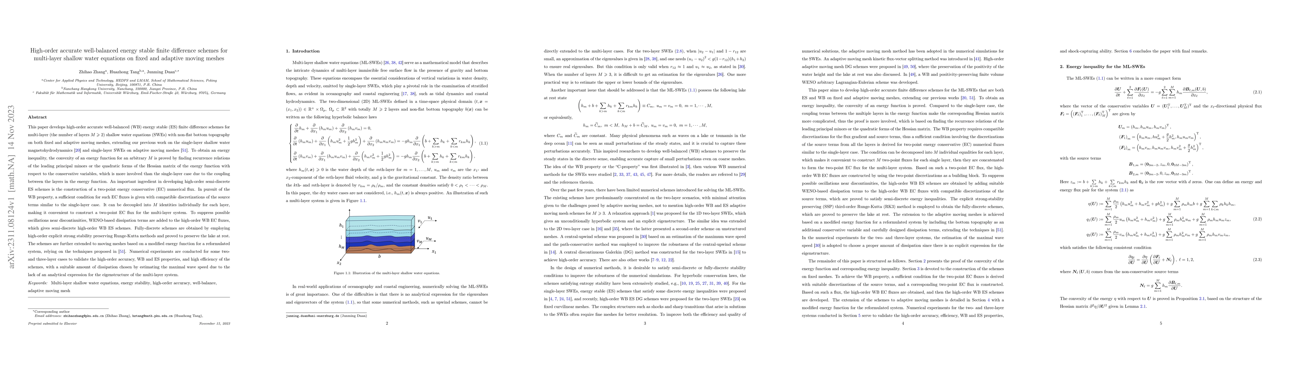 Thumbnail for High-order accurate well-balanced energy stable finite difference
  schemes for multi-layer shallow water equations on fixed and adaptive moving
  meshes