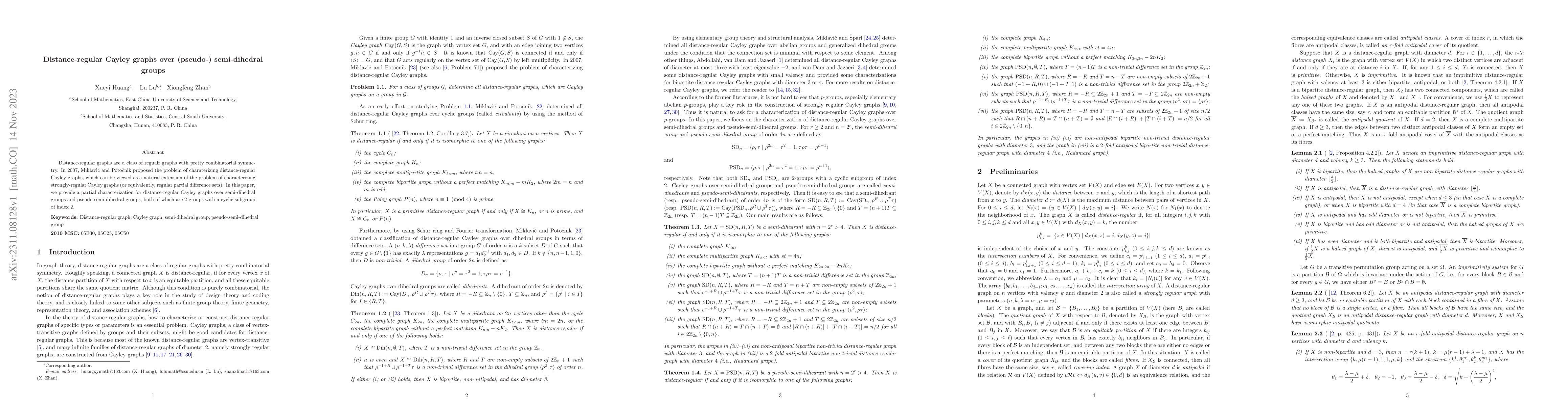 Thumbnail for Distance-regular Cayley graphs over (pseudo-) semi-dihedral groups