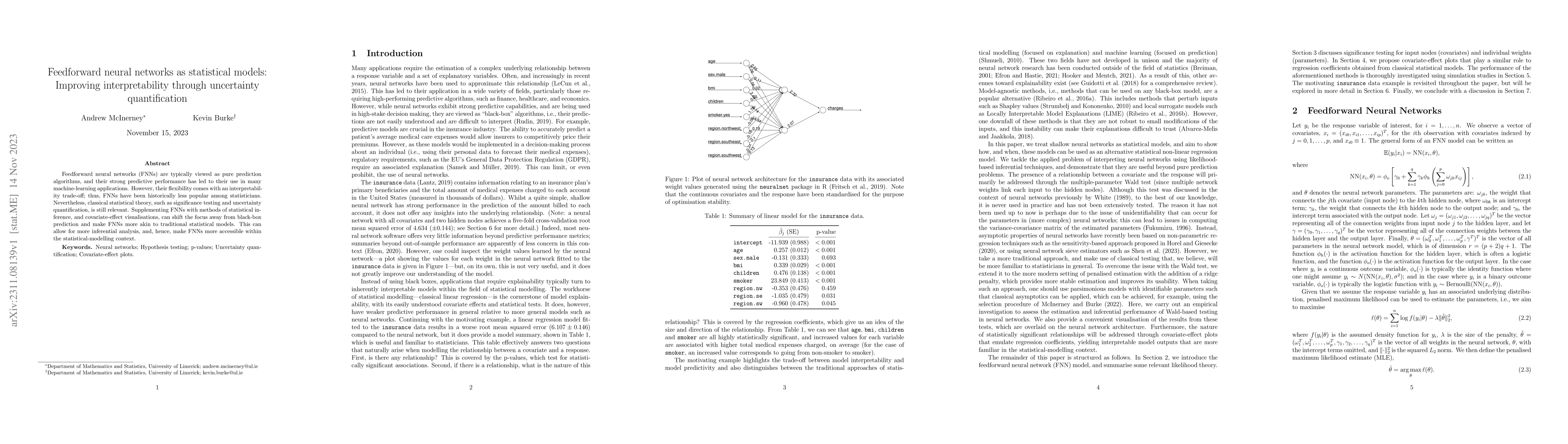 Thumbnail for Feedforward neural networks as statistical models: Improving
  interpretability through uncertainty quantification