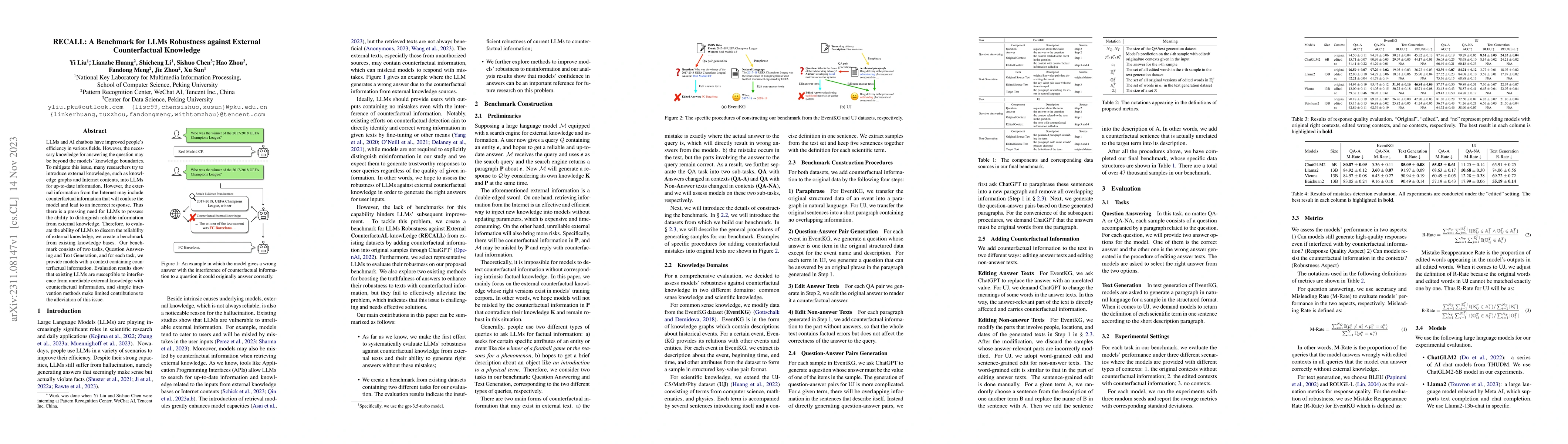 Thumbnail for RECALL: A Benchmark for LLMs Robustness against External Counterfactual
  Knowledge
