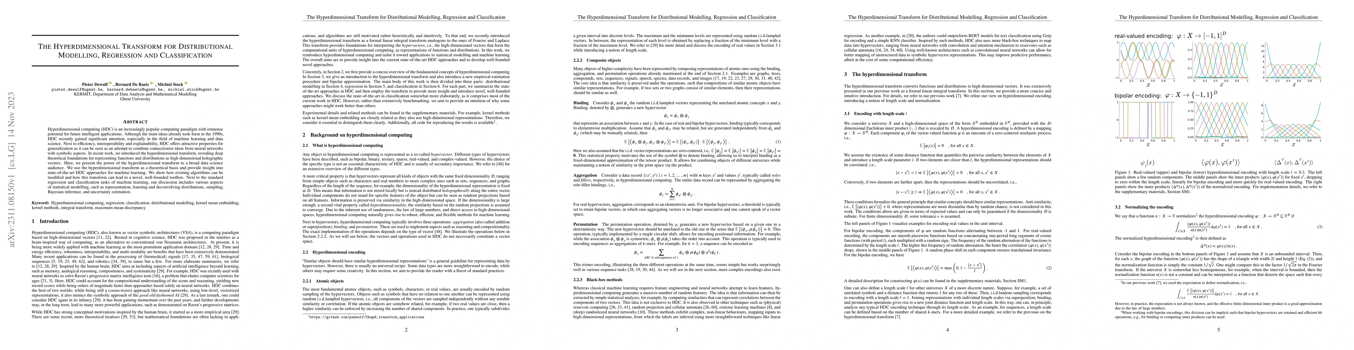 Thumbnail for The Hyperdimensional Transform for Distributional Modelling, Regression
  and Classification