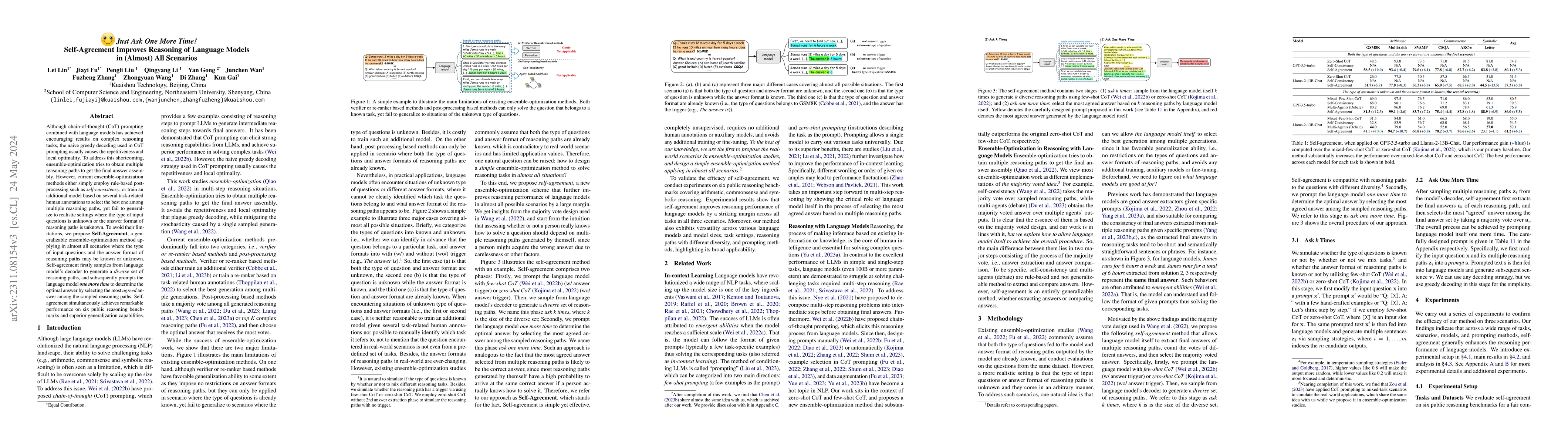 Thumbnail for Just Ask One More Time! Self-Agreement Improves Reasoning of Language
  Models in (Almost) All Scenarios