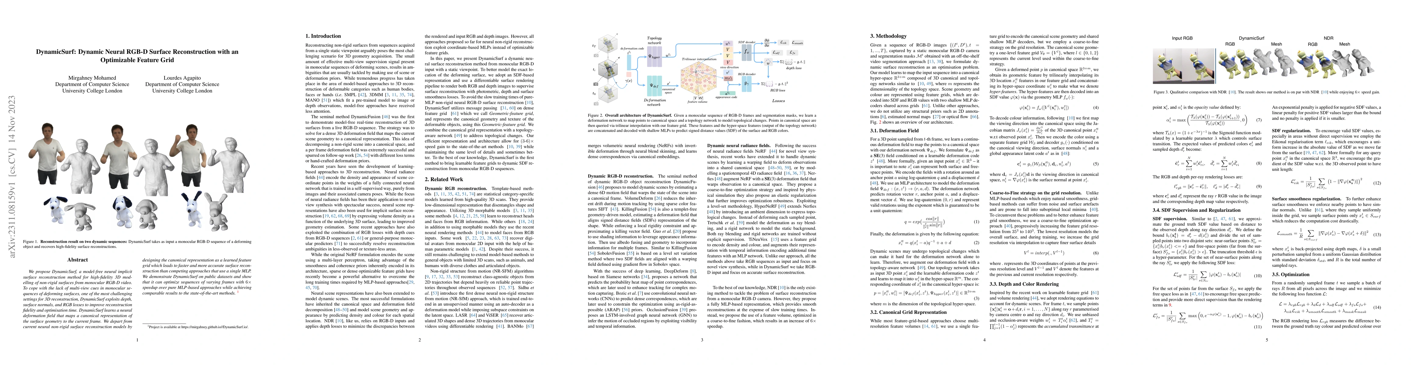 Thumbnail for DynamicSurf: Dynamic Neural RGB-D Surface Reconstruction with an
  Optimizable Feature Grid