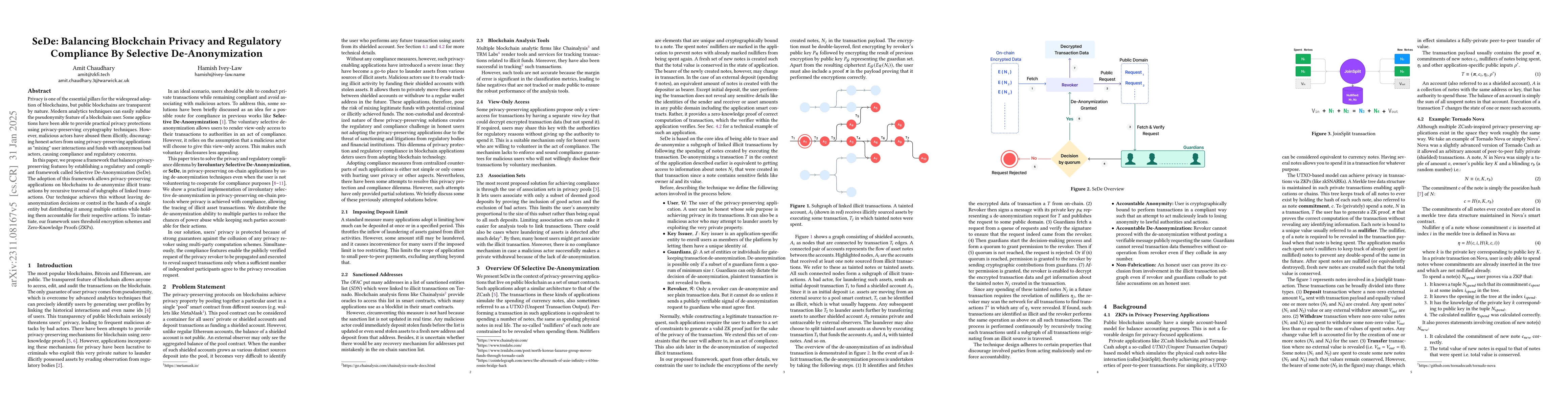 Thumbnail for SeDe: Balancing Blockchain Privacy and Regulatory Compliance by
  Selective De-Anonymization