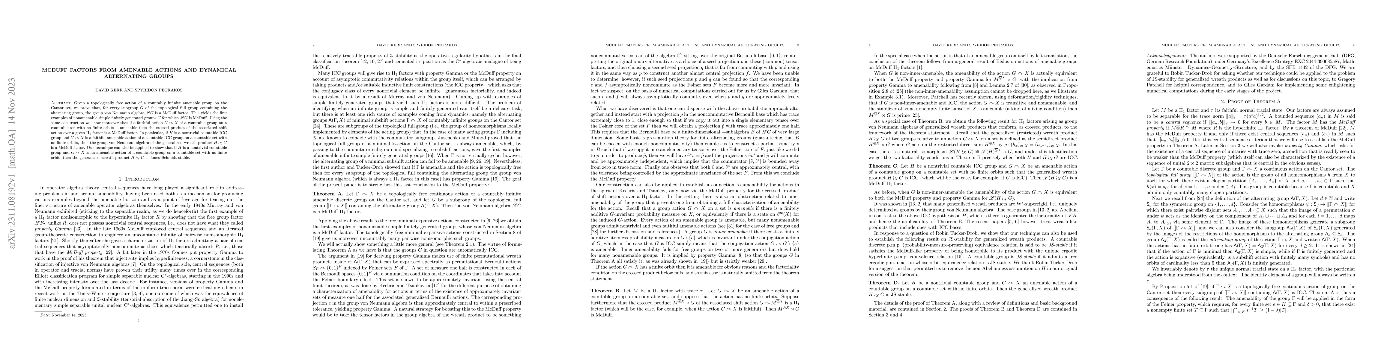 Thumbnail for McDuff factors from amenable actions and dynamical alternating groups