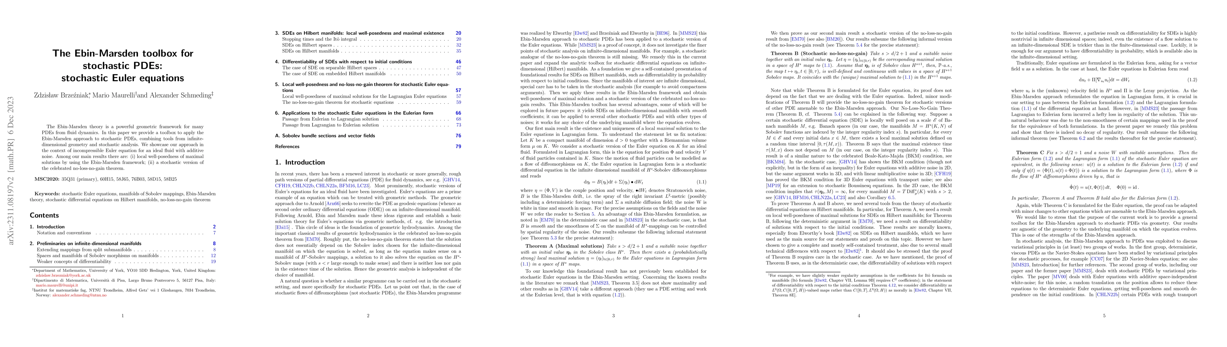 Thumbnail for The Ebin-Marsden toolbox for stochastic PDEs: stochastic Euler equations