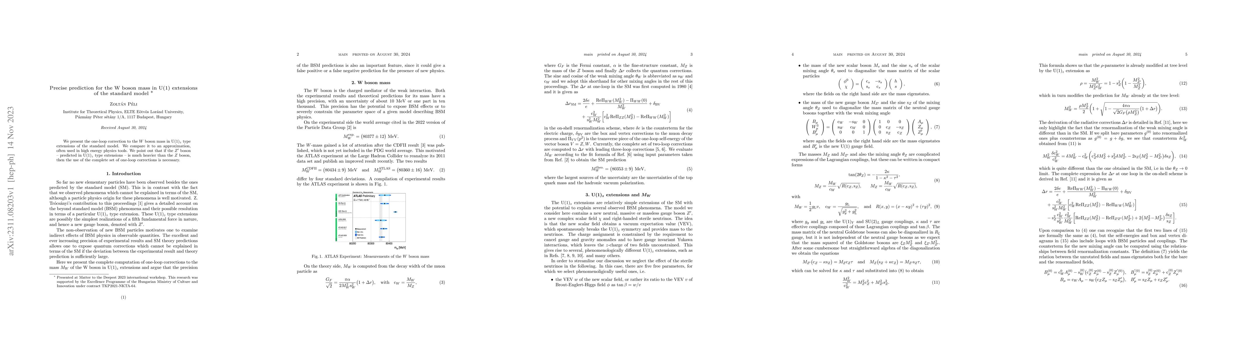 Thumbnail for Precise prediction for the W boson mass in U(1) extensions of the
  standard model