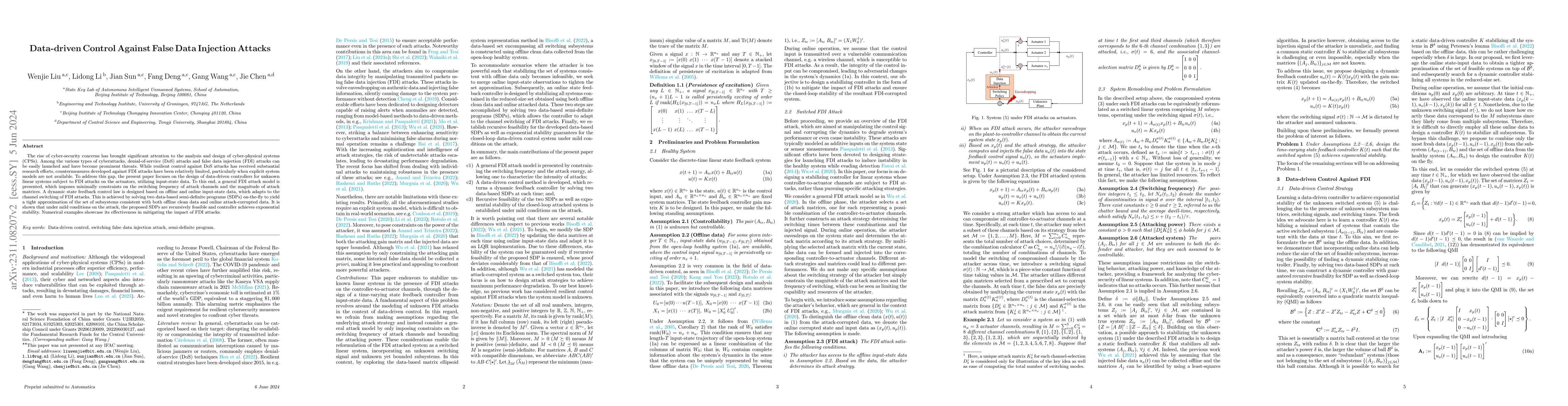 Thumbnail for Data-driven Control Against False Data Injection Attacks